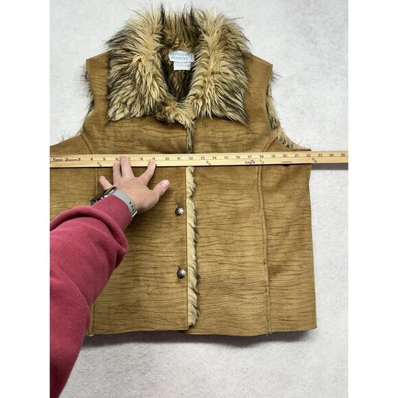 Deborah Murray Vest Womens Large Tan Faux Suede Faux Fur Lining Glam Fashion - Picture 6 of 10